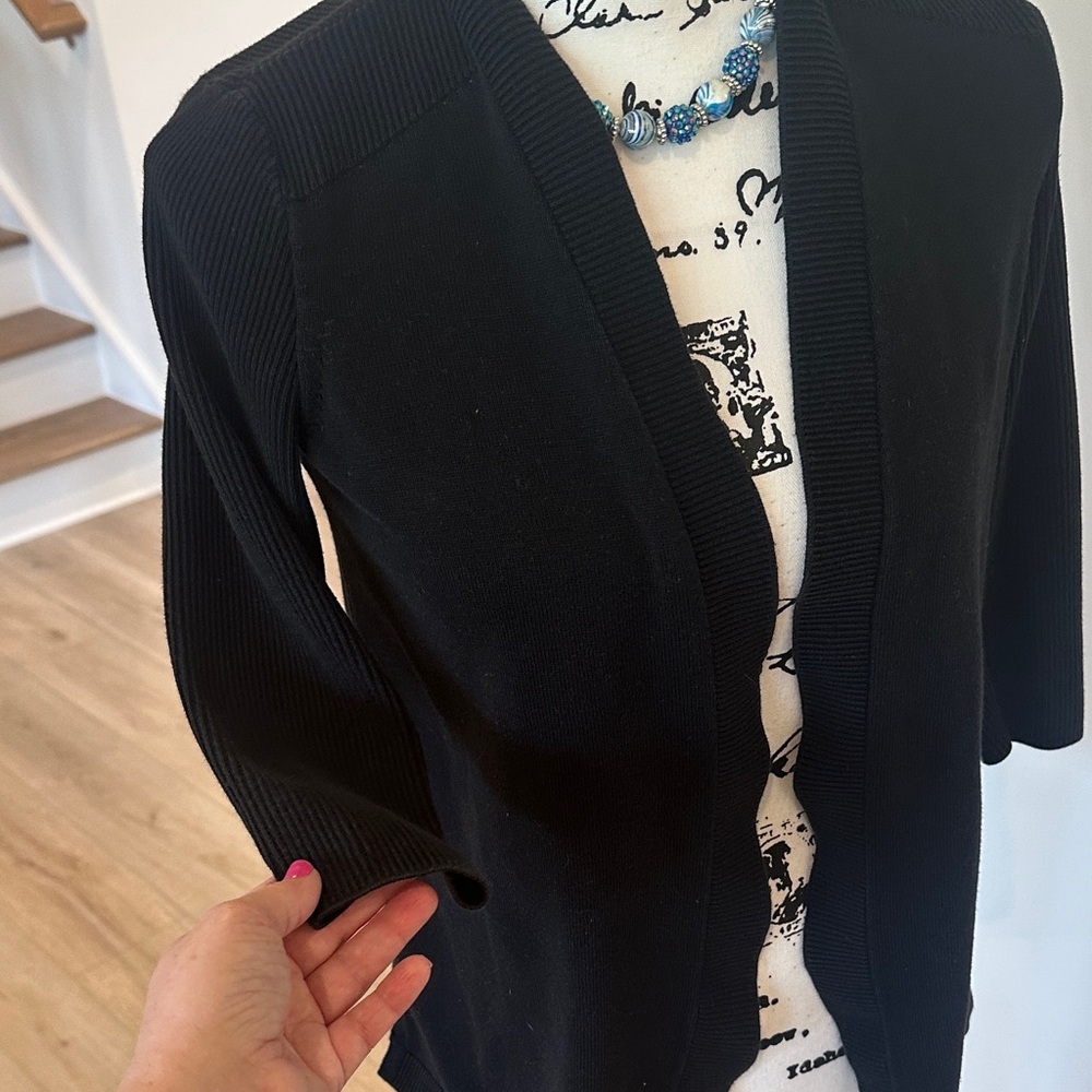 TALBOTS BLACK OPEN  FRONT CARDIGAN SMALL PETITE 3/4 SLEEVE.